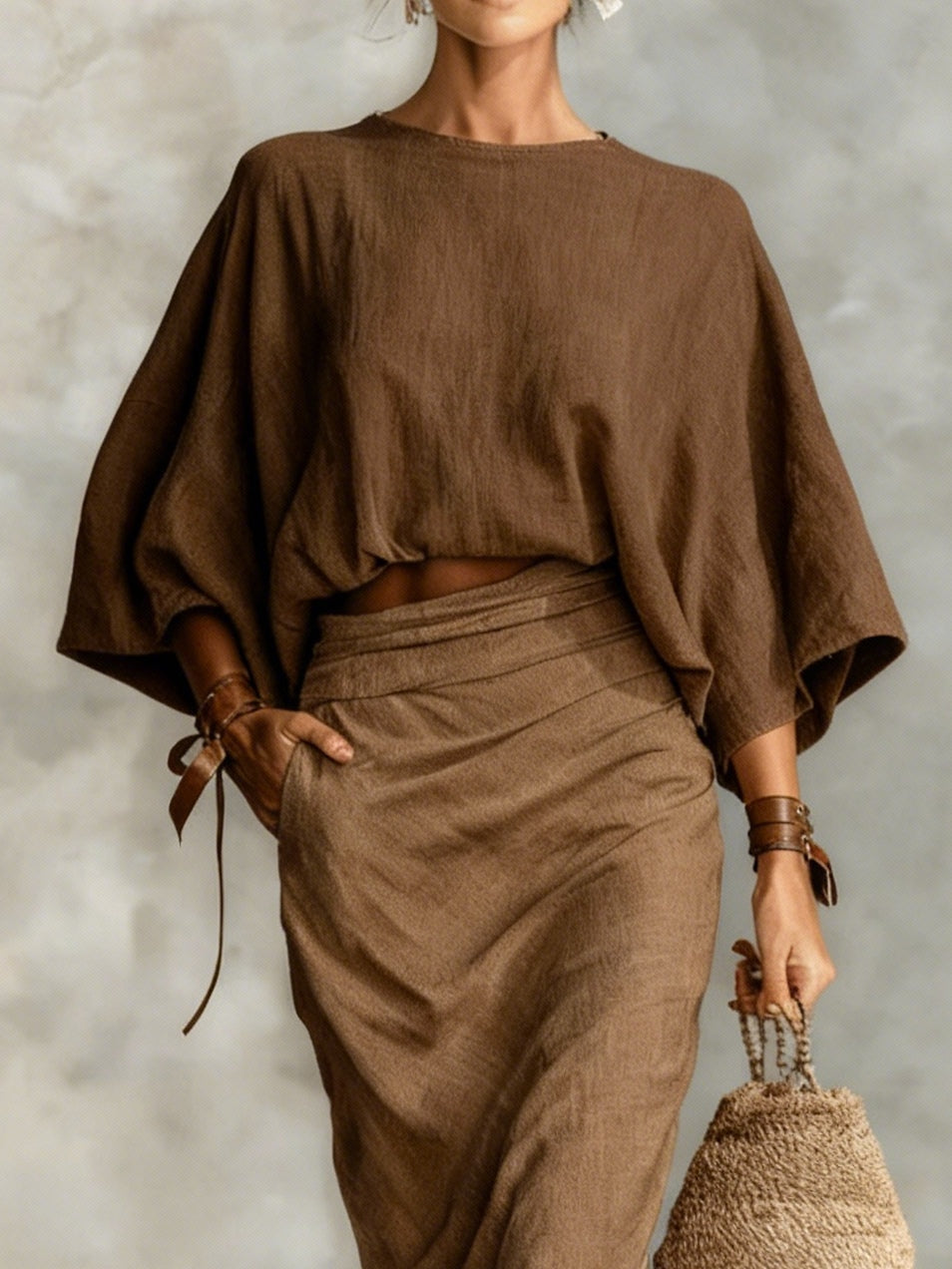 גפן | סט חולצת שרוול עטלף וחצאית ארוכה