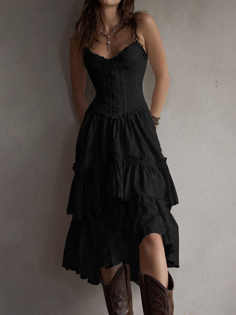 אורה | שמלת מידי מדורגת עם מחוך ותחרה