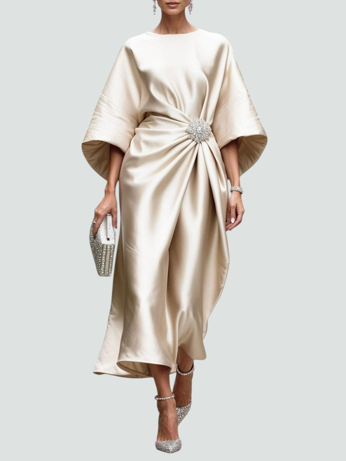 דליה | שמלת מידי נשפכת עם שרוולי עטלף