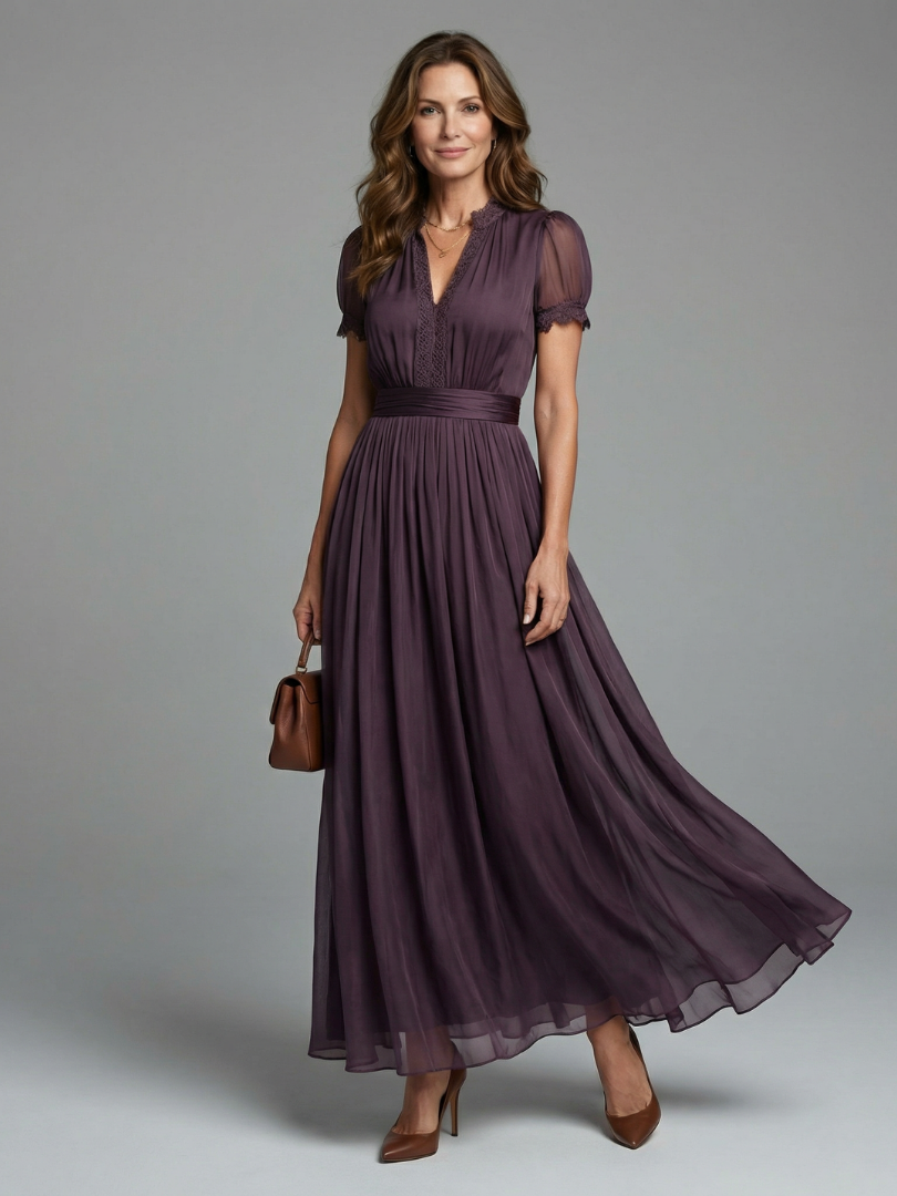 אלירז | שמלת מקסי עם פתח צווארון ומותן אסופה