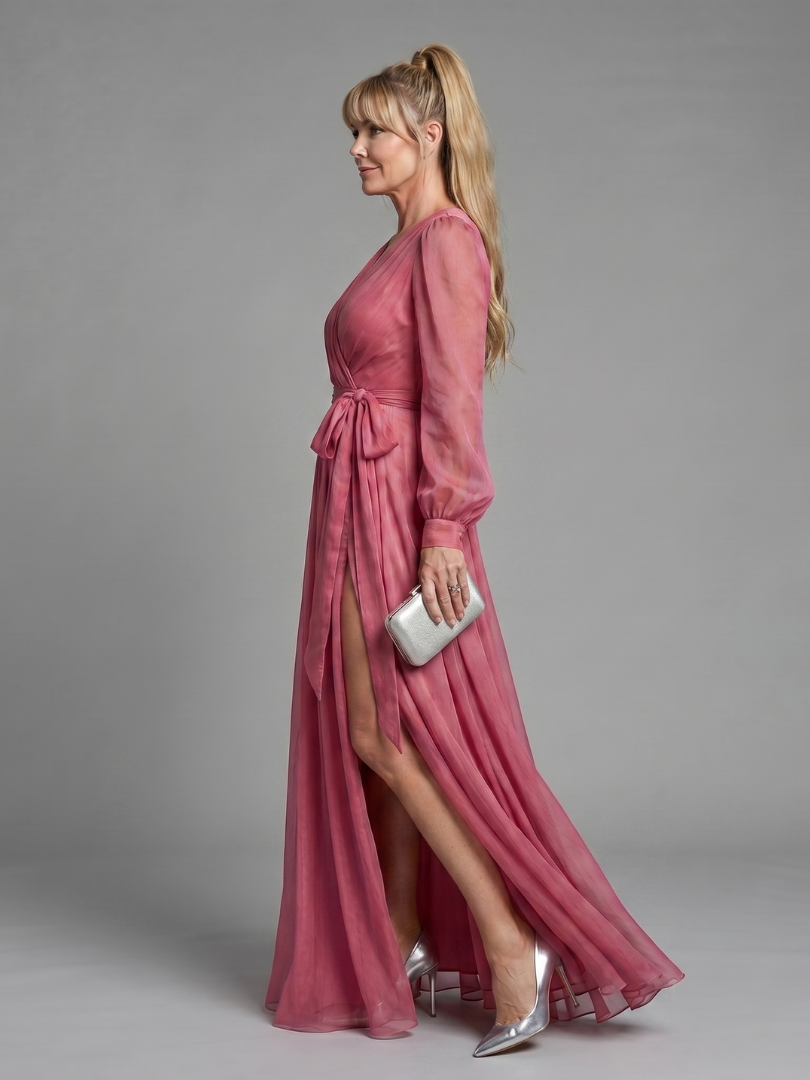 אפרת | שמלת מקסי מעטפת עם שרוולי שיפון