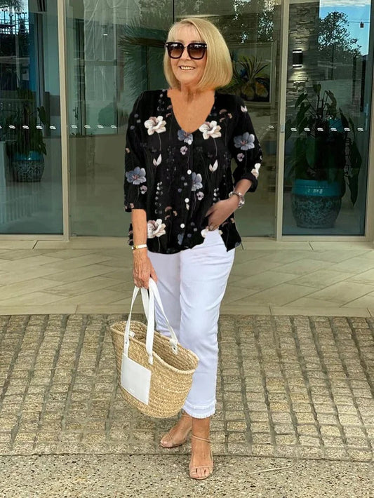 טליה | חולצת טוניקה מודפסת עם כפתורים