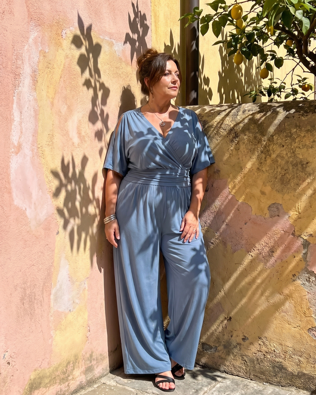 ניקסרה | אוברול רפוי עם עיטוף מותן ושרוולים cold shoulder