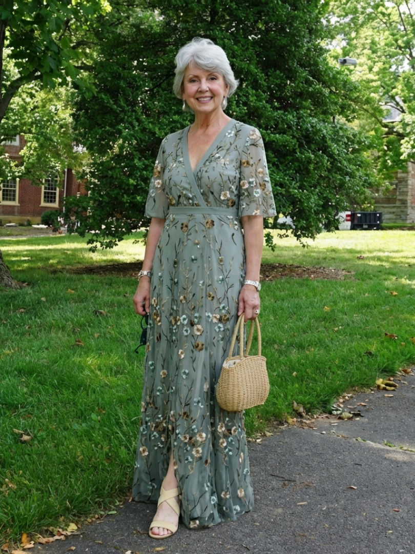 רחל | שמלת מקסי פרחונית עם מחשוף וי ושרוולים קצרים