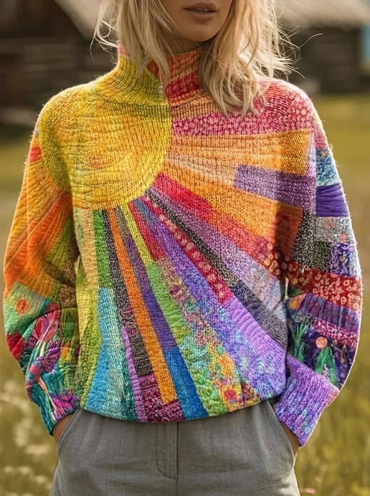 נוגה™ | סריג צווארון גולף בהדפס שמש רטרו
